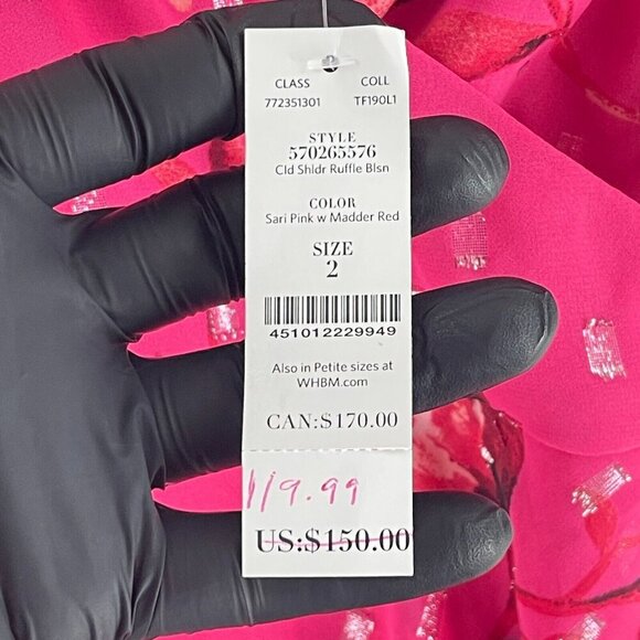 White House‎ Black Market Pink Cold Shoulder Ruffle Dress Womens Floral Size 2 - Picture 9 of 14